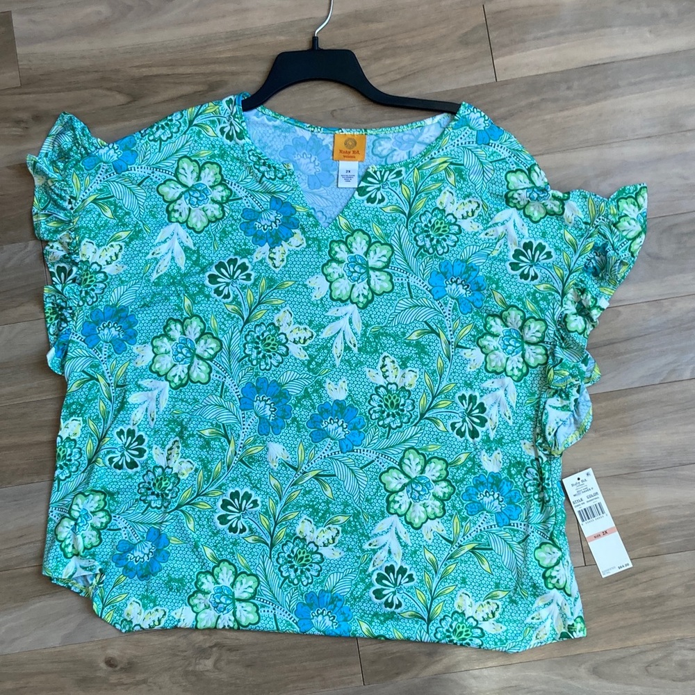 Ruby Rd top floral print pattern top with stretch boho casual office 2X - Picture 7 of 16